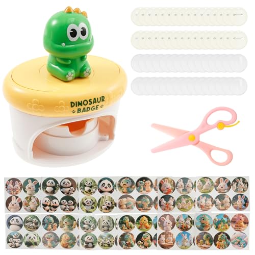 Button Maker Maschine 12,5x10x15,5cm Buttonmaschine mit 32 Abzeichen 72 Muster 1 Schere Interessant Knopfmacher-Maschine Badge Making Kit für Party Feiertagsdekoration DIY-Basteln (Gelb) von KEGAJEGA