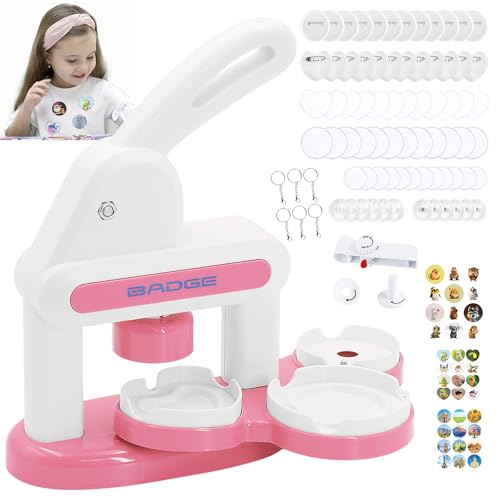 KEGOZ Button Maker Maschine, 55 mm & 35 mm Abzeichenmaschine mit 36 Stück Knopfteilen, Aufklebern, Kreisschneider, Abzeichenherstellungs-Kit für Kinder, DIY Rund/Herz-Pin-Abzeichen-Maker für von KEGOZ