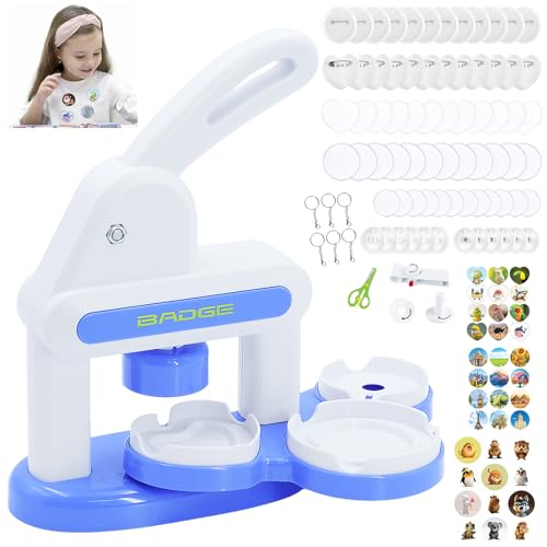 KEGOZ Knopfmacher-Maschine, 55 mm und 35 mm, Abzeichen-Maschine mit 36 Stück Knopfteilen, Aufklebern, Kreisschneider, Abzeichenherstellungs-Set für Kinder, runde / herzförmige Anstecknadeln, für von KEGOZ