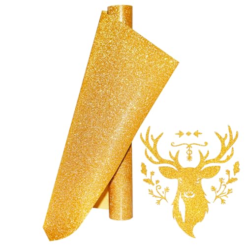 Goldene Glitzer Plotterfolie Textil Gold Heat Transfer Vinyl Plotter Flexfolie für Cricut, Silhouette Cameo Textilien Transferfolie zum Aufbügeln für T-Shirt(Goldene Glitzer Wärmeübertragung Vinyl) Goldene Glitzer Plotterfolie Textil Gold Heat Transfer Vinyl Plotter Flexfolie für Cricut, Silhouette Cameo Textilien Transferfolie zum Aufbügeln für T-Shirt(Goldene Glitzer Wärmeübertragung Vinyl) von KEGUMINGX