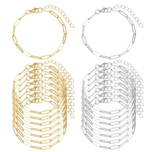 Charm-Armband, vergoldet, Edelstahl, Büroklammerketten, Armbänder für DIY-Schmuckherstellung, 16 Stück Charm-Armband, vergoldet, Edelstahl, Büroklammerketten, Armbänder für DIY-Schmuckherstellung, 16 Stück von KEIAOUE