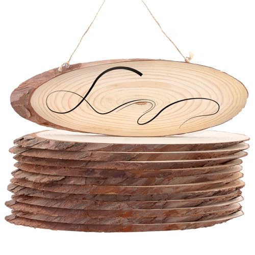 KEILEOHO 12 Stück Oval Holzscheiben 30 cm, Ovale Baumscheiben Deko, 10-12 cm Breit Unvollendete Holzscheiben zum Basteln Naturholzscheiben für DIY Handwerk von KEILEOHO