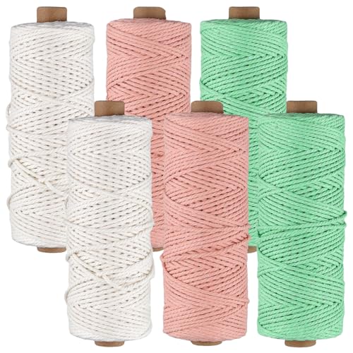 KEILEOHO 6 Stück 3 Farben Makramee Garn 2mm, Bunte Cotton Cord 100m, Makramee Schnur für DIY, Handwerk, Dekoration KEILEOHO 6 Stück 3 Farben Makramee Garn 2mm, Bunte Cotton Cord 100m, Makramee Schnur für DIY, Handwerk, Dekoration von KEILEOHO