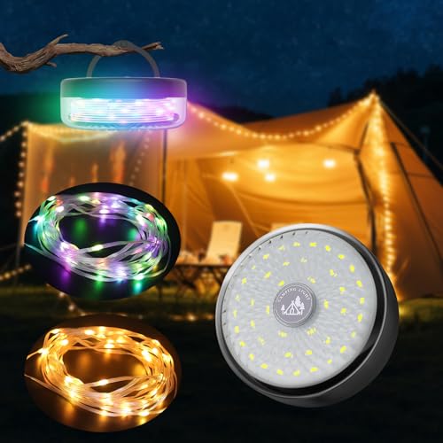 10M Camping Lichterkette Aufrollbar, 4000mAh Akku Farbwechsel RGB Outdoor Campinglampe with 14 Beleuchtungsmodi, 6 Helligkeitsstufen, 2-in-1 LED Camping Licht für Camping, Hof und Wohnmobil Deko von KEIWRLIGHT