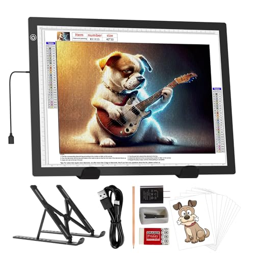 A3 Leuchttisch mit Ständer, 8000 Lux Sehr Hell 5mm Ultra Dünn Light Pad, Dimmbarer Leuchtplatte mit Adapter, LED Lichtpad Lightpad für 5D Diamond Painting Zubehör, Designen, Zeichnen Skizzieren A3 Leuchttisch mit Ständer, 8000 Lux Sehr Hell 5mm Ultra Dünn Light Pad, Dimmbarer Leuchtplatte mit Adapter, LED Lichtpad Lightpad für 5D Diamond Painting Zubehör, Designen, Zeichnen Skizzieren von KEIWRLIGHT