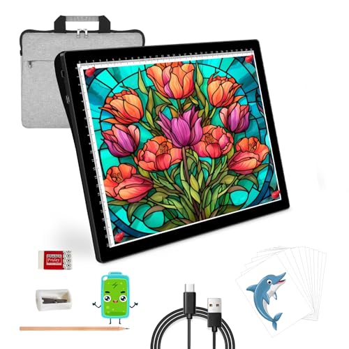 KEIRLIGHT A4 Diamond Art Light Board - Wiederaufladbare, tragbare dünne Leuchtbox zum Nachzeichnen von 5 Helligkeitsstufen, A4-Lichtpad für Diamantmalerei, Skizzieren, Tattoo-Zubehör, Kunst, Kinder KEIRLIGHT A4 Diamond Art Light Board - Wiederaufladbare, tragbare dünne Leuchtbox zum Nachzeichnen von 5 Helligkeitsstufen, A4-Lichtpad für Diamantmalerei, Skizzieren, Tattoo-Zubehör, Kunst, Kinder von KEIWRLIGHT