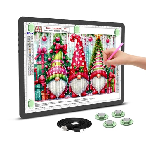 Leuchttisch A4, 9000 Lux Sehr Hell LED Lightpad mit Seitliche Tasten, Magnetischer Clip, 6 Stufige Dimmung 3 Farbtemperatur Light Pad Lichtpad für Diamond Painting, Designen, Zeichnen Skizzieren Leuchttisch A4, 9000 Lux Sehr Hell LED Lightpad mit Seitliche Tasten, Magnetischer Clip, 6 Stufige Dimmung 3 Farbtemperatur Light Pad Lichtpad für Diamond Painting, Designen, Zeichnen Skizzieren von KEIWRLIGHT