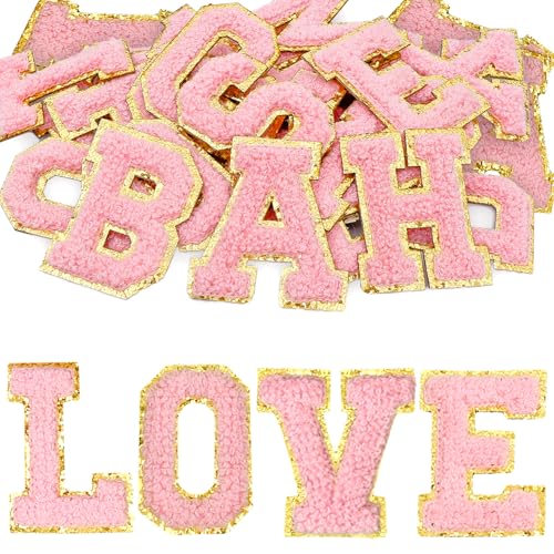 KEJOL 26 Selbstklebende Buchstaben Patches, A-Z gestickte Applikationen für Kleidung, Taschen, Hüte, Stoff, Schuhe & Blechtdosen DIY (Rosa) von KEJOL
