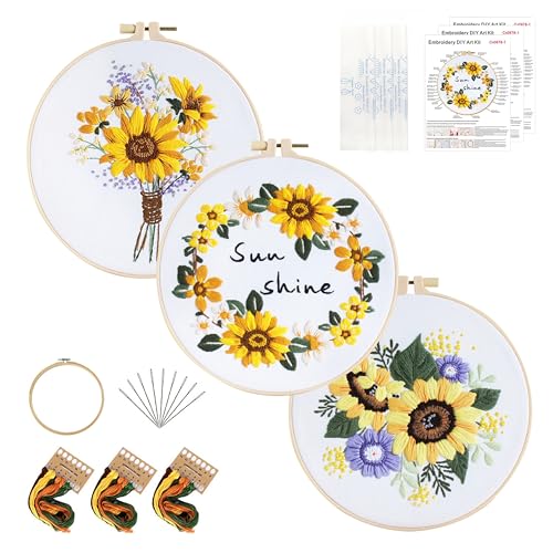 KEKEMEOW 3 Sets Stickerei Kit für Anfänger, Nähte mit Sonnenblumenmustern, DIY Kreuznäht Kits für Erwachsene, Nadelpunkt Hand Stickerei Kit mit gestempeltem Muster、Anleitung、Reifen KEKEMEOW 3 Sets Stickerei Kit für Anfänger, Nähte mit Sonnenblumenmustern, DIY Kreuznäht Kits für Erwachsene, Nadelpunkt Hand Stickerei Kit mit gestempeltem Muster、Anleitung、Reifen von KEKEMEOW