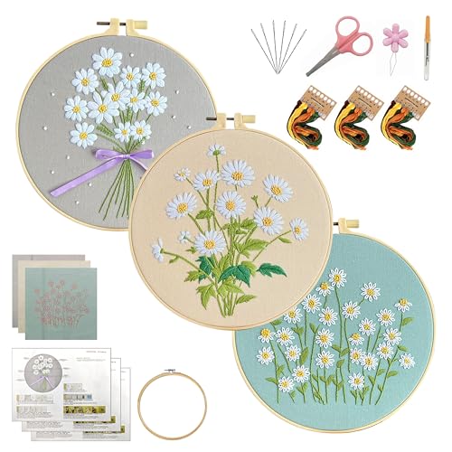 KEKEMEOW 3 Sets Stickerei-Kit für Anfänger, Nähte mit Wildblumenmustern, DIY-Kreuznäht-Kits für Erwachsene, Nadelpunkt-Hand-Stickerei-Kit mit gestempeltem Muster、Anleitung、Reifen KEKEMEOW 3 Sets Stickerei-Kit für Anfänger, Nähte mit Wildblumenmustern, DIY-Kreuznäht-Kits für Erwachsene, Nadelpunkt-Hand-Stickerei-Kit mit gestempeltem Muster、Anleitung、Reifen von KEKEMEOW