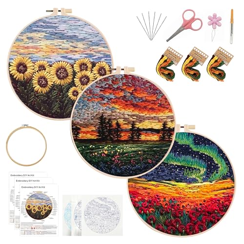 KEKEMEOW 3 Sets Stickerei Kit für Anfänger, Nähte mit ländlicher Landschaft, Stickerei Stick Übung Kit für Erwachsene Handwerk Liebhaber, Nadelpunkt Hand Stickerei Kit mit Muster、Anleitung、Reifen KEKEMEOW 3 Sets Stickerei Kit für Anfänger, Nähte mit ländlicher Landschaft, Stickerei Stick Übung Kit für Erwachsene Handwerk Liebhaber, Nadelpunkt Hand Stickerei Kit mit Muster、Anleitung、Reifen von KEKEMEOW