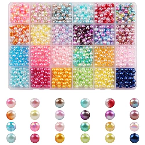 1200 Stück 24 Farben Bunte Perlen für Armbänder, 6mm Runde Perlen Set für die Herstellung von Halsketten Schmuck DIY Handwerk (24 Farben-A) von KELCIO