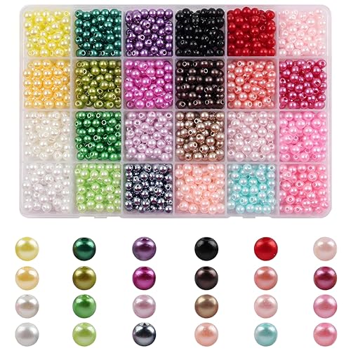 1200 Stück 24 Farben Bunte Perlen für Armbänder, 6mm Runde Perlen Set für die Herstellung von Halsketten Schmuck DIY Handwerk (24 Farben-B) von KELCIO