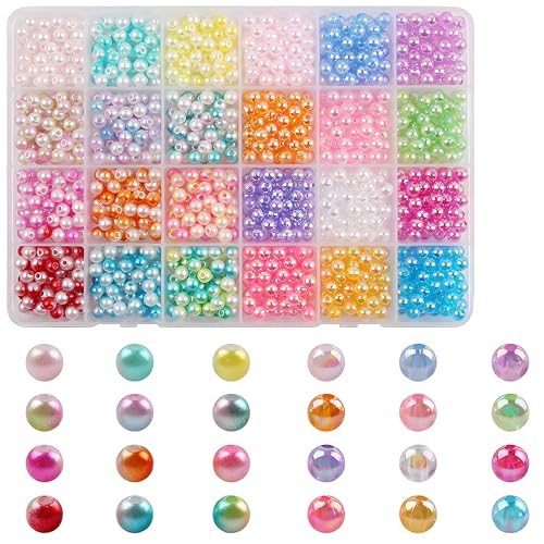 1200 Stück 24 Farben Bunte Perlen für Armbänder, 6mm Runde Perlen Set für die Herstellung von Halsketten Schmuck DIY Handwerk (24 Farben-C) von KELCIO
