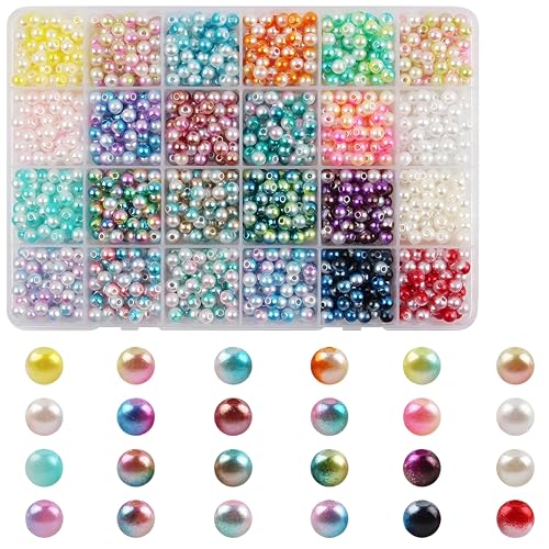 1200 Stück 24 Farben Bunte Perlen für Armbänder, 6mm Runde Perlen Set für die Herstellung von Halsketten Schmuck DIY Handwerk (24 Farben-D) von KELCIO
