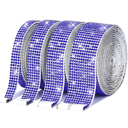 4 Rollen Selbstklebend Kristall Strassband, 4 Yards Glitzersteine Strasssteine Selbstklebend mit 2mm Strass für Auto Handwerks dekoration, Heim dekoration (Blau) von KELCIO