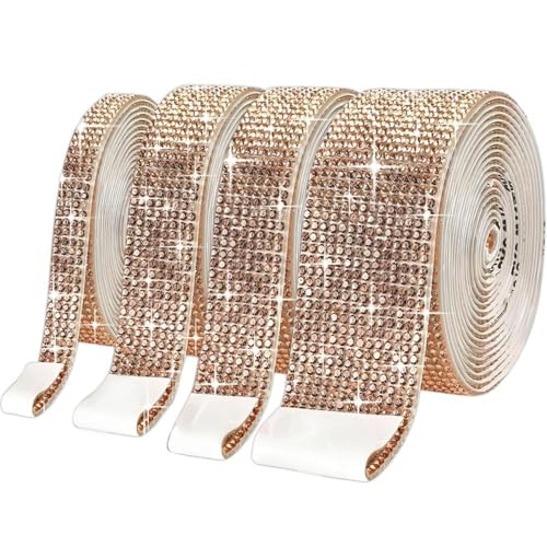 4 Rollen Selbstklebend Kristall Strassband, 4 Yards Glitzersteine Strasssteine Selbstklebend mit 2mm Strass für Auto Handwerks dekoration, Heim dekoration (Champagner) von KELCIO