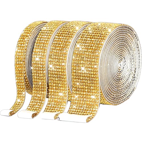 4 Rollen Selbstklebend Kristall Strassband, 4 Yards Glitzersteine Strasssteine Selbstklebend mit 2mm Strass für Auto Handwerks dekoration, Heim dekoration (Goldene) von KELCIO