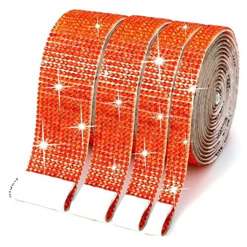 4 Rollen Selbstklebend Kristall Strassband, 4 Yards Glitzersteine Strasssteine Selbstklebend mit 2mm Strass für Auto Handwerks dekoration, Heim dekoration (Orange) von KELCIO