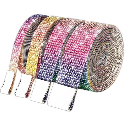 4 Rollen Selbstklebend Kristall Strassband, 4 Yards Glitzersteine Strasssteine Selbstklebend mit 2mm Strass für Auto Handwerks dekoration, Heim dekoration (Regenbogen) von KELCIO