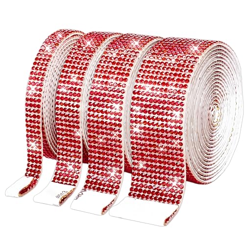 4 Rollen Selbstklebend Kristall Strassband, 4 Yards Glitzersteine Strasssteine Selbstklebend mit 2mm Strass für Auto Handwerks dekoration, Heim dekoration (Rot) von KELCIO
