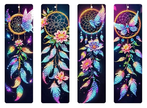 4 Stück Diamond Painting Lesezeichen Erwachsene Set mit Kristall-Anhänger, Bastelset für kindertagsgeschenke Mädchen (Fangnetz) von KELCIO
