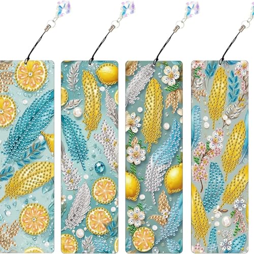 4 Stück Diamond Painting Lesezeichen Erwachsene Set mit Kristall-Anhänger, Bastelset für kindertagsgeschenke Mädchen (Feder-3) von KELCIO