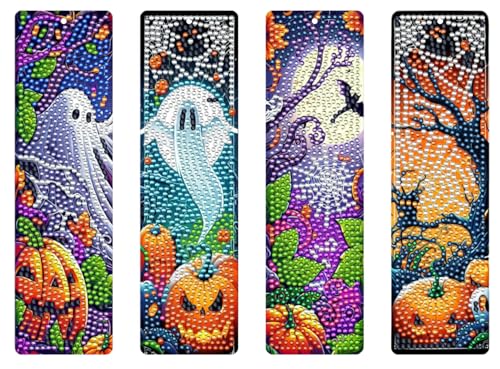 4 Stück Diamond Painting Lesezeichen Erwachsene Set mit Kristall-Anhänger, Bastelset für kindertagsgeschenke Mädchen (Halloween-1) von KELCIO