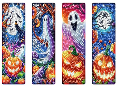 4 Stück Diamond Painting Lesezeichen Erwachsene Set mit Kristall-Anhänger, Bastelset für kindertagsgeschenke Mädchen (Halloween-2) von KELCIO