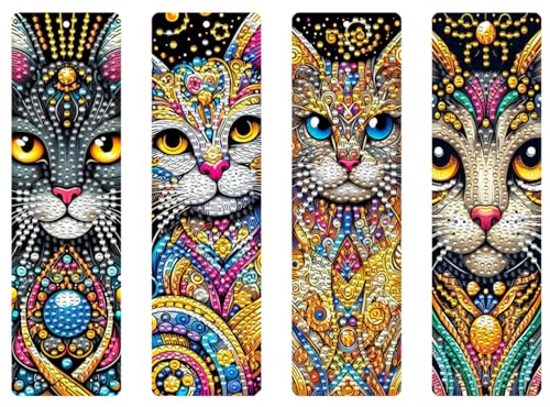 4 Stück Diamond Painting Lesezeichen Erwachsene Set mit Kristall-Anhänger, Bastelset für kindertagsgeschenke Mädchen (Katze-2) von KELCIO