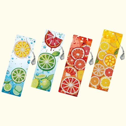 4 Stück Diamond Painting Lesezeichen Erwachsene Set mit Kristall-Anhänger, Bastelset für kindertagsgeschenke Mädchen (Obst-1) von KELCIO