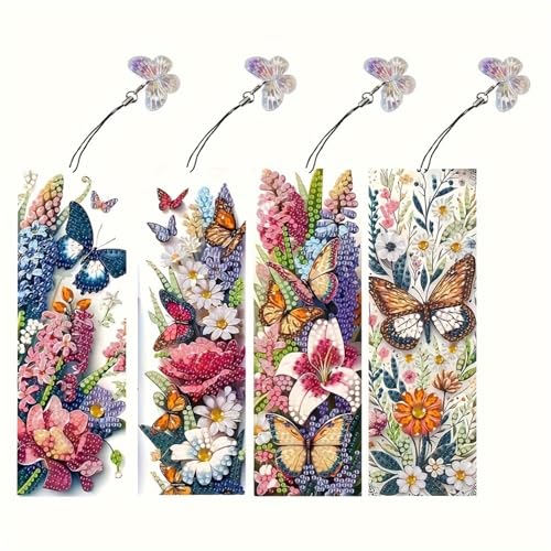 4 Stück Diamond Painting Lesezeichen Erwachsene Set mit Kristall-Anhänger, Bastelset für kindertagsgeschenke Mädchen (Schmetterling-3) von KELCIO