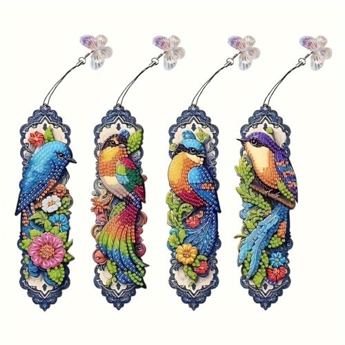 4 Stück Diamond Painting Lesezeichen Erwachsene Set mit Kristall-Anhänger, Bastelset für kindertagsgeschenke Mädchen (Vogel-1) von KELCIO