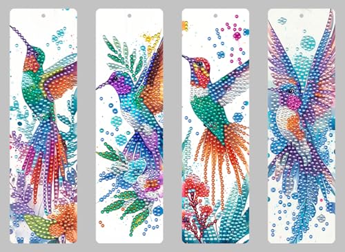 4 Stück Diamond Painting Lesezeichen Erwachsene Set mit Kristall-Anhänger, Bastelset für kindertagsgeschenke Mädchen (Vogel-2) von KELCIO