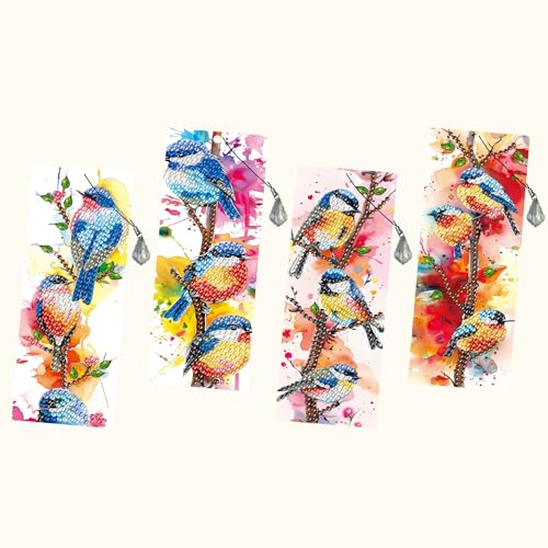 4 Stück Diamond Painting Lesezeichen Erwachsene Set mit Kristall-Anhänger, Bastelset für kindertagsgeschenke Mädchen (Vogel-3) von KELCIO