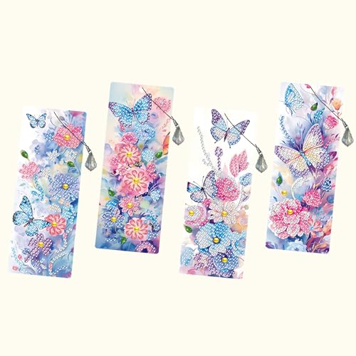 4 Stück Diamond Painting Lesezeichen Erwachsene Set mit Kristall-Anhänger, Bastelset für kindertagsgeschenke Mädchen (schmetterling-1) von KELCIO