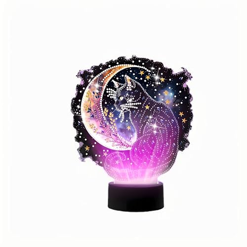 Diamond Painting Kinder Nachtlicht Stilllicht mit Doppelseitig Klebende Diamanten, USB Akkubetriebene LED Touch Kinder Nachttischlampe, SüßE Dekoration füR Kinderzimmer (katze C) von KELCIO