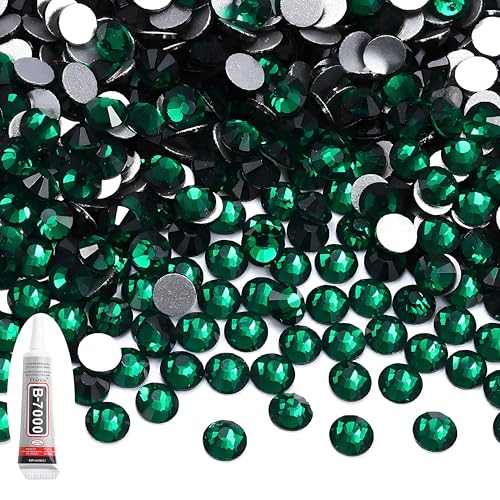 Glas Strasssteine mit Flacher Rückseite, 288 Stück, Runde Kristall Edelsteine mit B7000 Klebstoff, Glitzersteine für Textilien, NäGel, Schmuck (Grün 4.6-4.8mm) von KELCIO