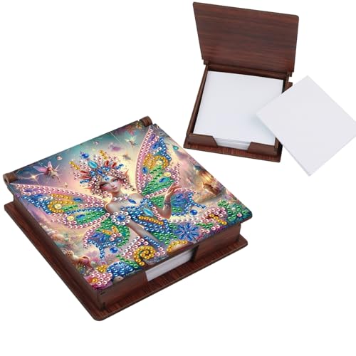 KELCIO DIY Diamond Painting für Erwachsene Holz Zettelkasten, geeignet als Erwachsene mit Notizzettel Organisator und Verteiler für Wohnheime und Büros（11x11 cm, Elfenmädchen） von KELCIO