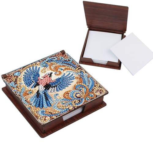 KELCIO DIY Diamond Painting für Erwachsene Holz Zettelkasten, geeignet als Erwachsene mit Notizzettel Organisator und Verteiler für Wohnheime und Büros（11x11 cm, Elster） von KELCIO