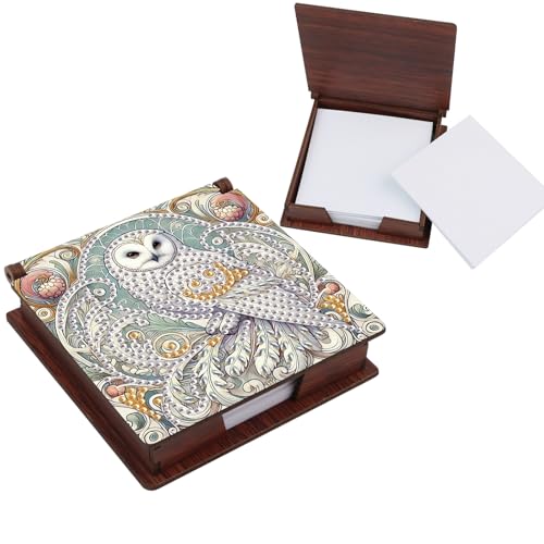 KELCIO DIY Diamond Painting für Erwachsene Holz Zettelkasten, geeignet als Erwachsene mit Notizzettel Organisator und Verteiler für Wohnheime und Büros（11x11 cm, Eulen） von KELCIO