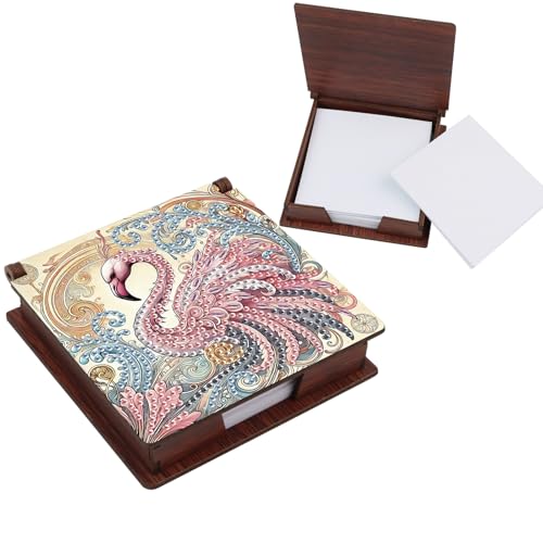 KELCIO DIY Diamond Painting für Erwachsene Holz Zettelkasten, geeignet als Erwachsene mit Notizzettel Organisator und Verteiler für Wohnheime und Büros（11x11 cm, Flamingo） von KELCIO