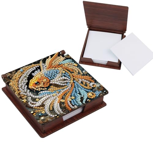 KELCIO DIY Diamond Painting für Erwachsene Holz Zettelkasten, geeignet als Erwachsene mit Notizzettel Organisator und Verteiler für Wohnheime und Büros（11x11 cm, Goldfisch） von KELCIO