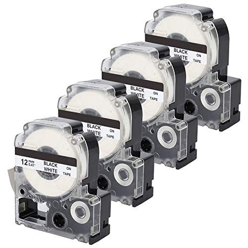 KELING 4Er-Pack Kompatibles Etikettenbandersatz für -4WBN (SS12KW) Etikettenbandkassetten Schwarz WeißBand von KELING
