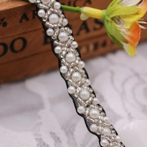 1yard/lot 10mm Perle Perlen Spitze Stoff Band Für DIY Nähen Bekleidungs ​​Kragen Hülse Rock Spitze Materialien von KEMTAT