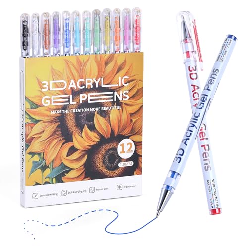 KEMYR 1,0 mm Acrylgelstifte zum Zeichnen, 12 Farben, Gelfarbe, Set mit Acryl-Markern, Farbtinte für Journaling, Basteln, Kunstbedarf KEMYR 1,0 mm Acrylgelstifte zum Zeichnen, 12 Farben, Gelfarbe, Set mit Acryl-Markern, Farbtinte für Journaling, Basteln, Kunstbedarf von KEMYR
