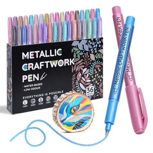 KEMYR Metallic- Glitzer-Farbstifte in 36 Farben, Acryl-Farbe-Marker für Felsmalerei, Glas, Holz, Stoff, schwarzes Papier, Karten, Fotoalben, DIY Kunsthandwerke (1 mm) von KEMYR