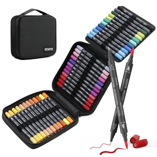 Marker Set für Erwachsenen-Malbücher 36 Farben, Dual-Tips (Fein & Pinselspitze), wasserbasierte Kunstmarker für Kinder & Erwachsene – Zeichnen, Skizzieren, Bullet Journal, Schreiben, ohne Durchbluten von KEMYR