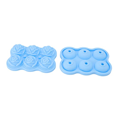 KENANLAN 6 Roseneiswürfel Tablett Silikon, BPA -Eis Machen Accessoire für Whisky -Cocktail mit Deckel, Rosenförmige Eiswürfelschale (Himmelblau) von KENANLAN