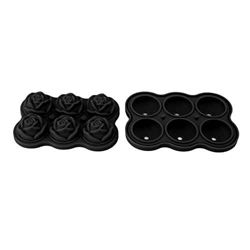 KENANLAN 6 Roseneiswürfel Tablett Silikon, BPA -Eis Machen Accessoire für Whisky -Cocktail mit Deckel, Rosenförmige Eiswürfelschale (Schwarz) von KENANLAN